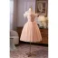 Modest / Simple Blushing Pink Beading Pearl Appliques Homecoming Knee-Length Graduation Dresses 2025 Ball Gown Off-The-Shoulder Short Sleeve Backless