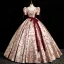 Modern / Fashion Burgundy Printing Prom Dresses 2023 Ball Gown Square Neckline Short Sleeve Backless Bow Sash Floor-Length / Long Prom Formal Dresses