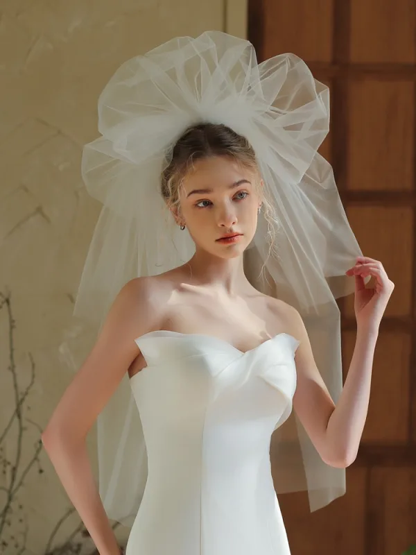 Fashion White Puffy Tulle Wedding Veils 2025