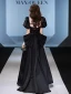 Elegant Black Satin Prom Dresses 2022 A-Line / Princess Square Neckline Puffy Short Sleeve Backless Bow Floor-Length / Long Formal Dresses