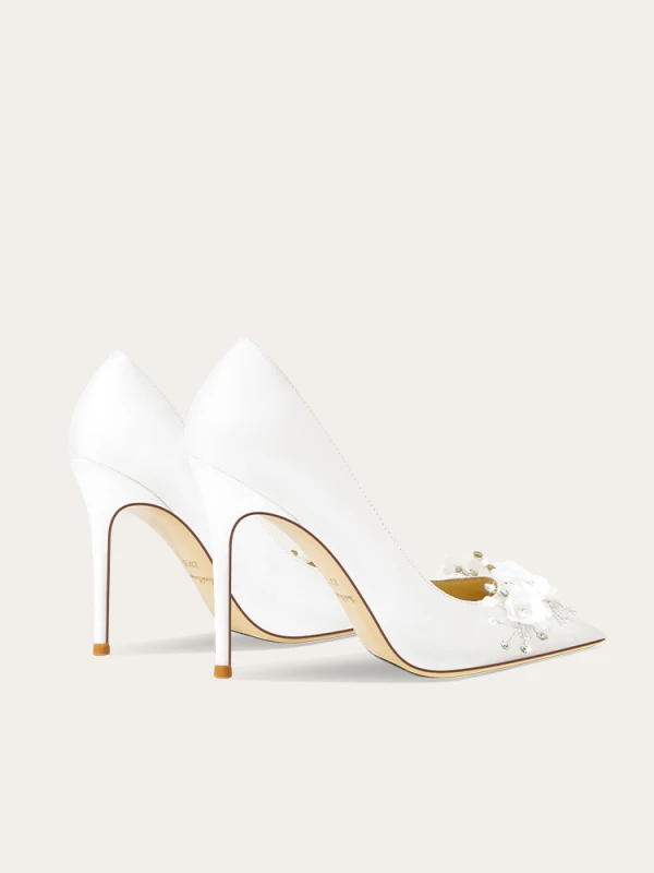 Chic Blanche Faux Diamant Appliques Chaussure De Mariée 2024 Cuir 10 cm Talons Aiguilles À Bout Pointu Mariage Escarpins Talons Hauts