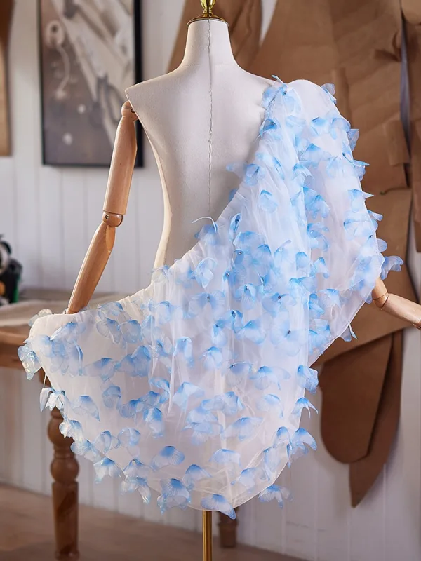 Flower Fairy Sky Blue Handmade  Appliques Prom shawl 2025