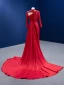 High-end Red Beading Pearl Sequins Evening Dresses Trumpet / Mermaid 2022 High Neck Long Sleeve Court Train Evening Party Formal Dresses