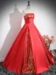 Elegant Red Sequins Satin Prom Dresses 2024 Ball Gown Strapless Sleeveless Backless Floor-Length / Long Prom Formal Dresses