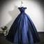 Vintage / Retro Navy Blue Prom Dresses 2025 Ball Gown Off-The-Shoulder Sleeveless Backless Floor-Length / Long Formal Dresses