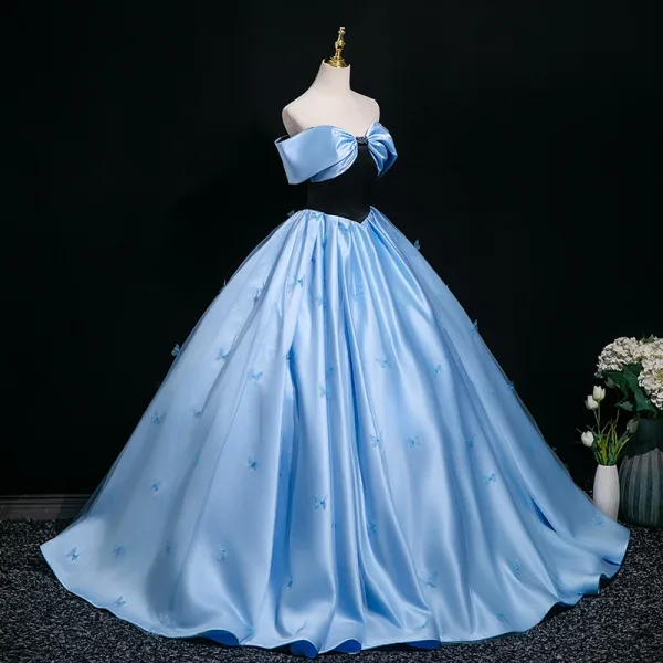 Elegant Pool Blue Prom Dresses 2025 Ball Gown Strapless Sleeveless Backless Floor-Length / Long Prom Formal Dresses