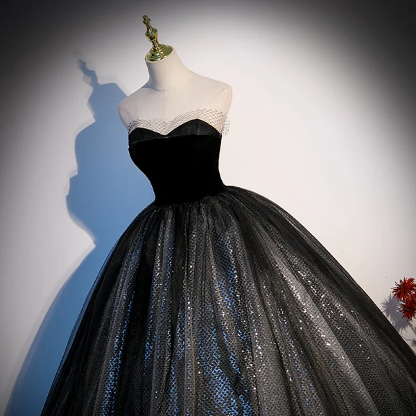 Illusion Schwarz Pailletten Ballkleider 2023 Ballkleid Bandeau Ärmellos Rückenfreies Lange Ball Festliche Kleider