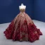 High-end Glitter Burgundy Sequins Appliques Prom Dresses 2022 Ball Gown V-Neck Short Sleeve Backless Court Train Formal Dresses