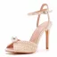 Elegant White Satin Pearl Ankle Strap Wedding Shoes 2025 10 cm Stiletto Heels Open / Peep Toe Wedding Sandals High Heels
