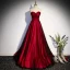 Chic / Beautiful Burgundy Spotted Satin Prom Dresses 2022 A-Line / Princess Strapless Sleeveless Backless Floor-Length / Long Formal Dresses