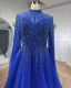 High End Elegante Lindgrün Handgefertigt Perlenstickerei Pailletten Ballkleider 2024 A Linie Stehkragen Lange Ärmel Sweep / Pinsel Zug Ball Festliche Kleider