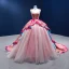 Fancy Fuchsia Multi-Colors Prom Dresses 2022 Ball Gown Spaghetti Straps Sleeveless Backless Beading Lace Flower Sequins Satin Chapel Train Formal Dresses