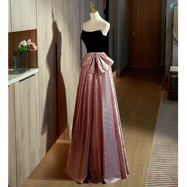 Charmant Pink Strass Ballkleider 2022 A Linie Bandeau Ärmellos Rückenfreies Schleife Lange Festliche Kleider