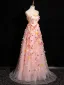 Flower Fairy Blushing Pink Appliques Prom Dresses 2024 A-Line / Princess Spaghetti Straps Sleeveless Backless Floor-Length / Long Prom Formal Dresses