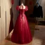 Chic / Belle Bordeaux Paillettes Robe De Bal 2022 Princesse Encolure Carrée Gonflée Manches Courtes Dos Nu Noeud Longue Promo Robe De Ceremonie