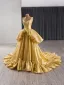 Couture Gold Cascading Ruffles Prom Dresses 2024 Ball Gown V-Neck Sleeveless Backless Chapel Train Prom Formal Dresses