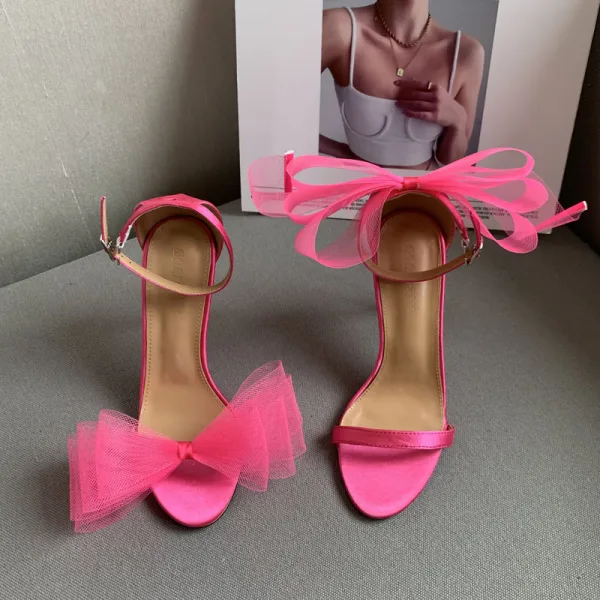 Sexy Blanche Promo Sandales Femme 2022 Bride Cheville Noeud 10 cm Talons Aiguilles Peep Toes / Bout Ouvert Sandales Talons Hauts