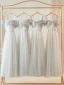 Modest / Simple Grey Short Sleeve Backless Bridesmaid Dresses 2024 A-Line / Princess Floor-Length / Long Tulle