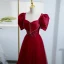 Elegant Burgundy Prom Dresses 2022 A-Line / Princess Square Neckline Puffy Short Sleeve Bow Pearl Floor-Length / Long Formal Dresses