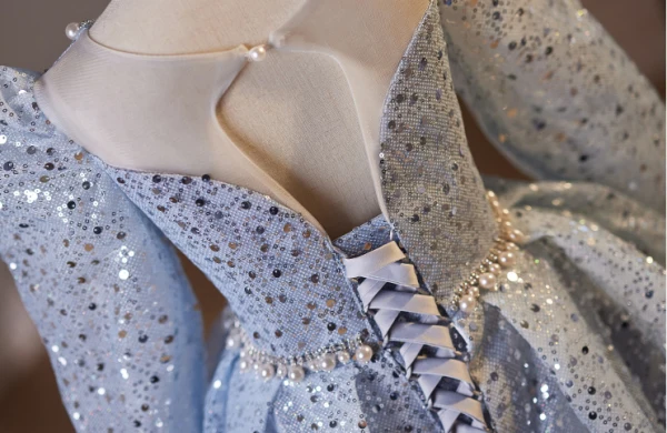Sparkly Sky Blue Beading Pearl Rhinestone Birthday Flower Girl Dresses 2024 Ball Gown Scoop Neck 3/4 Sleeve Backless Floor-Length / Long