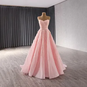 Haut De Gamme Rougissant Rose Fait Main Perlage Paillettes Robe De Bal 2024 Robe Boule Bustier Sans Manches Dos Nu Longue Promo Robe De Ceremonie
