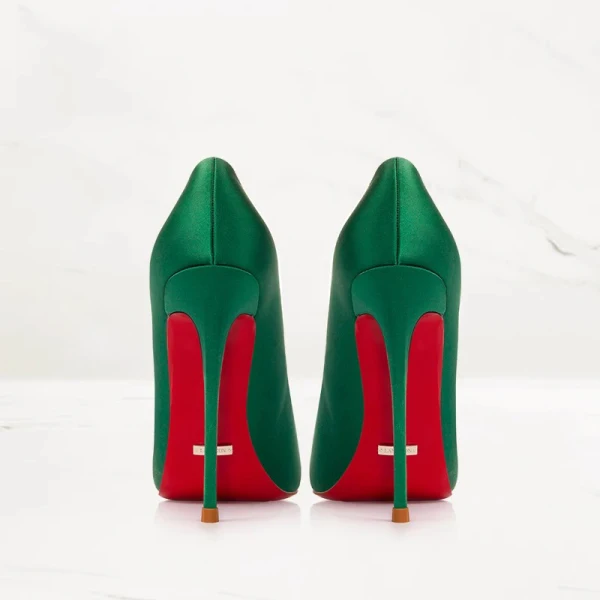Chic / Belle Vert Soirée Satin Semelle Rouge Escarpins 2023 10 cm Talons Aiguilles À Bout Pointu Escarpins Talons Hauts