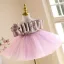Schöne Rosa Rüschen Kurze Geburtstag Blumenmädchenkleider 2025 Ballkleid Rundhalsausschnitt Kurze Ärmel Tülle