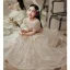 Charming Champagne Cascading Ruffles Birthday Flower Girl Dresses 2022 Ball Gown Scoop Neck Beading Pearl Sequins Appliques Short Sleeve Floor-Length / Long Flower Girl Dresses