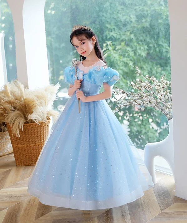 Chic / Beautiful Silver Star Sequins Birthday Flower Girl Dresses 2023 A-Line / Princess Scoop Neck Ruffle Short Sleeve Backless Floor-Length / Long Flower Girl Dresses