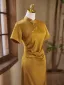 Vintage / Retro Yellow Evening Party Cheongsam 2025 Trumpet / Mermaid High Neck Short Sleeve Floor-Length / Long Cheongsam / Qipao