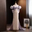 Mode Lavande Paillettes Robe De Soirée 2023 Trompette / Sirène De l'épaule Manches Courtes Dos Nu Noeud Train De Balayage Promo Robe De Ceremonie