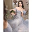 Charming Sky Blue Beading Pearl Appliques Prom Dresses 2023 A-Line / Princess Off-The-Shoulder Short Sleeve Backless Floor-Length / Long Prom Formal Dresses