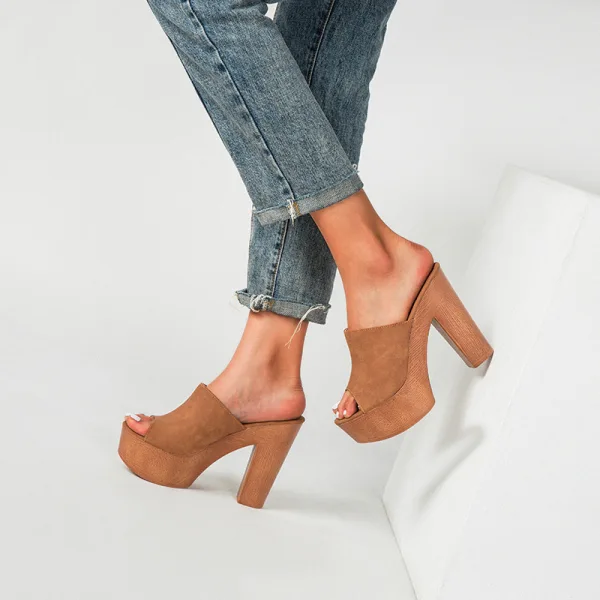 Chic / Beautiful Navy Blue Summer Street Wear Womens Sandals 2022 11 cm Thick Heels Open / Peep Toe Sandals High Heels