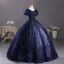 Vintage / Retro Navy Blue Beading Sequins Prom Dresses 2023 Ball Gown Scoop Neck Puffy Short Sleeve Backless Floor-Length / Long Prom Formal Dresses