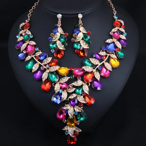 Exaggerated Fuchsia Prom Necklaces 2023 Quinceañera Metal Earrings Necklace Accessories