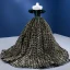 Scintillantes Vert Foncé Perlage Paillettes Daim Robe De Bal 2022 Robe Boule De l'épaule Manches Courtes Dos Nu Chapel Train Promo Robe De Ceremonie