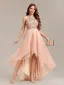 Chic / Beautiful Gold Sequins Asymmetrical Prom Dresses 2024 A-Line / Princess High Neck Sleeveless Tulle Prom Formal Dresses
