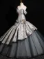 Vintage / Retro Grey Printing Prom Dresses 2024 Ball Gown Strapless Sleeveless Backless Floor-Length / Long Prom Formal Dresses