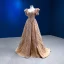 Luxe Scintillantes Doré Fait main Perlage Paillettes Robe De Bal 2022 Princesse Encolure Carrée Manches Courtes Dos Nu Train De Balayage Promo Robe De Ceremonie