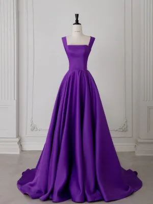 Mode Purple Balklänningar 2025 Prinsessa Fyrkantig Ringning Ärmlös Halterneck Svep Tåg Formella Klänningar