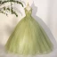 Elegant Sage Green Sequins Lace Flower Prom Dresses 2023 Ball Gown Scoop Neck Sleeveless Backless Floor-Length / Long Prom Formal Dresses