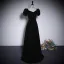 Elegant Black Velvet Prom Dresses 2023 A-Line / Princess Pearl Square Neckline Short Sleeve Backless Floor-Length / Long Prom Formal Dresses