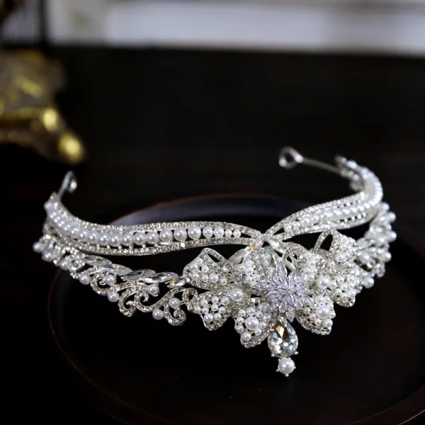 Baroque Bling Bling Alliage Perle Faux Diamant Argenté Accessoire Cheveux Mariage 2023 Mariage