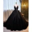 Modern / Fashion Black Cascading Ruffles Sequins Prom Dresses 2023 Ball Gown Spaghetti Straps Sleeveless Backless Sweep Train Prom Formal Dresses