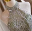 Sparkly Sage Green Beading Pearl Glitter Prom Dresses 2024 A-Line / Princess Halter Sleeveless Backless Floor-Length / Long Prom Formal Dresses
