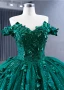 Luxury / Gorgeous Dark Green Handmade  Beading Sequins Appliques Prom Dresses 2023 Ball Gown Off-The-Shoulder Sleeveless Backless Court Train Prom Formal Dresses