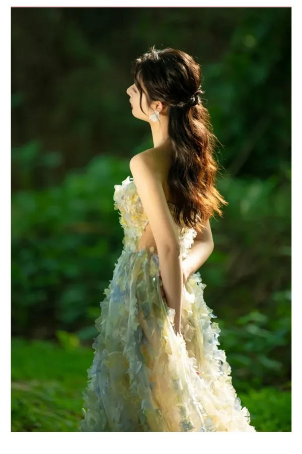 Flower Fairy Sage Green Appliques Prom Dresses 2025 A-Line / Princess Strapless Sleeveless Backless Floor-Length / Long Prom Formal Dresses