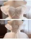 Modest / Simple White Pearl Short Wedding Dresses 2024 Ball Gown Off-The-Shoulder Short Sleeve Backless Tulle Wedding