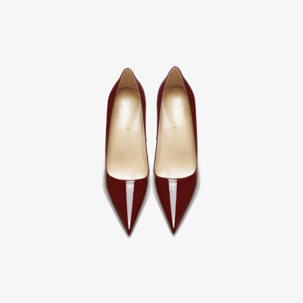 Sexy Burgunderrot Abend Lackleder Pumps 2023 Leder 12 cm Stilettos Spitzschuh Pumps Hochhackige