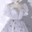 Elegant Grey Butterfly Prom Dresses 2022 Ball Gown Scoop Neck Puffy Short Sleeve Floor-Length / Long Prom Formal Dresses